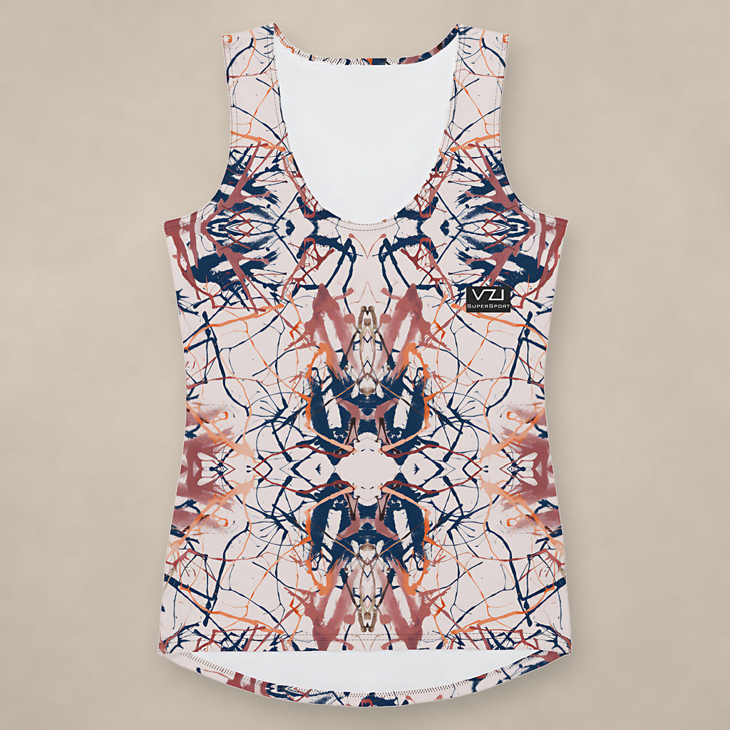 Vazzari Cybernetic 2075 Tank Top on beige studio wall