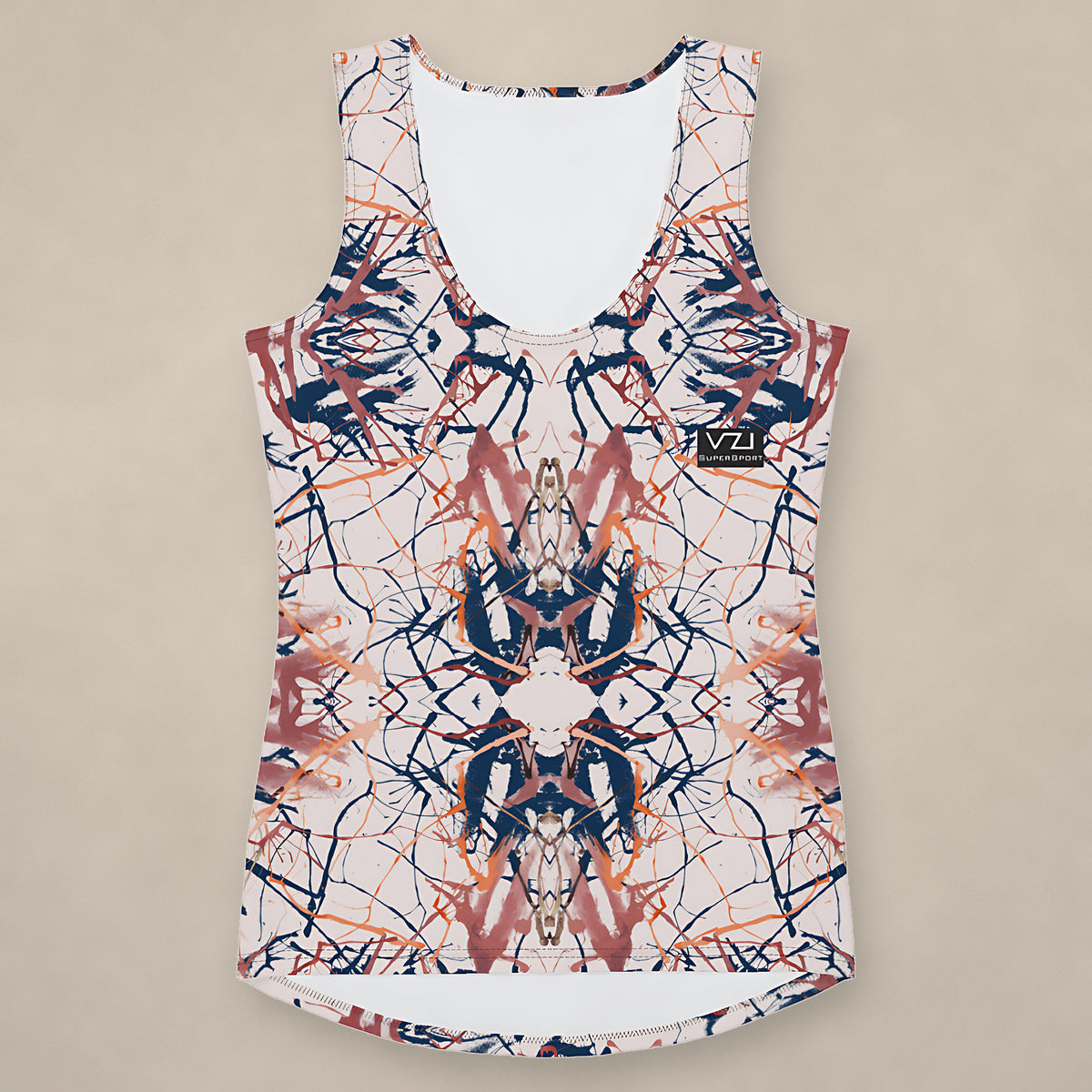 Vazzari Cybernetic 2075 Tank Top on beige studio wall