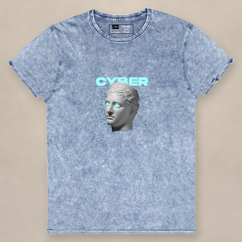 Vazzari Cybernetic Rebel Women's Tee on beige studio wall