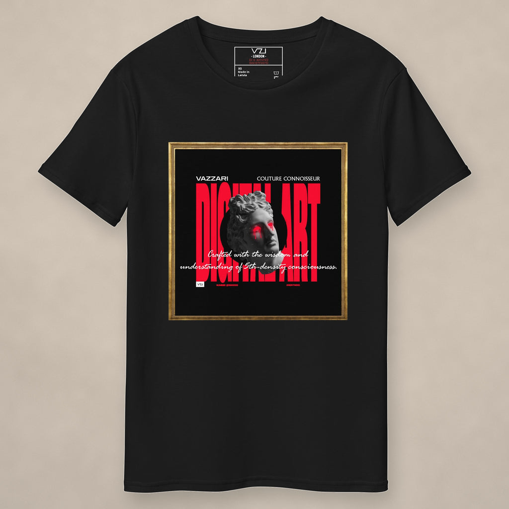 Vazzari Digital Art Tee on beige studio wall