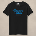 Vazzari Downtown London Tee – Navy on beige studio wall