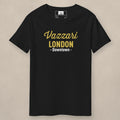 Vazzari Downtown London Tee – Old Gold on beige studio wall