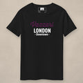 Vazzari Downtown London Tee – Purple on beige studio wall
