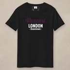 Vazzari Downtown London Tee – Purple on beige studio wall