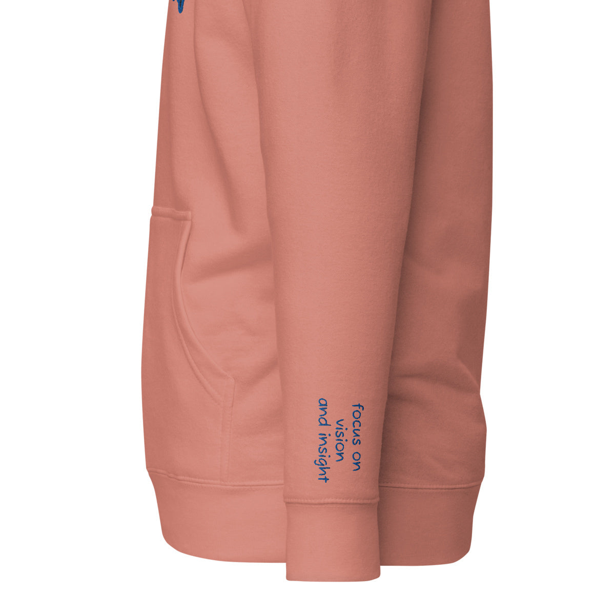 Vazzari Omnimira Women's Hoodie – Dusty Rose – left sleeve detail – clean studio shot