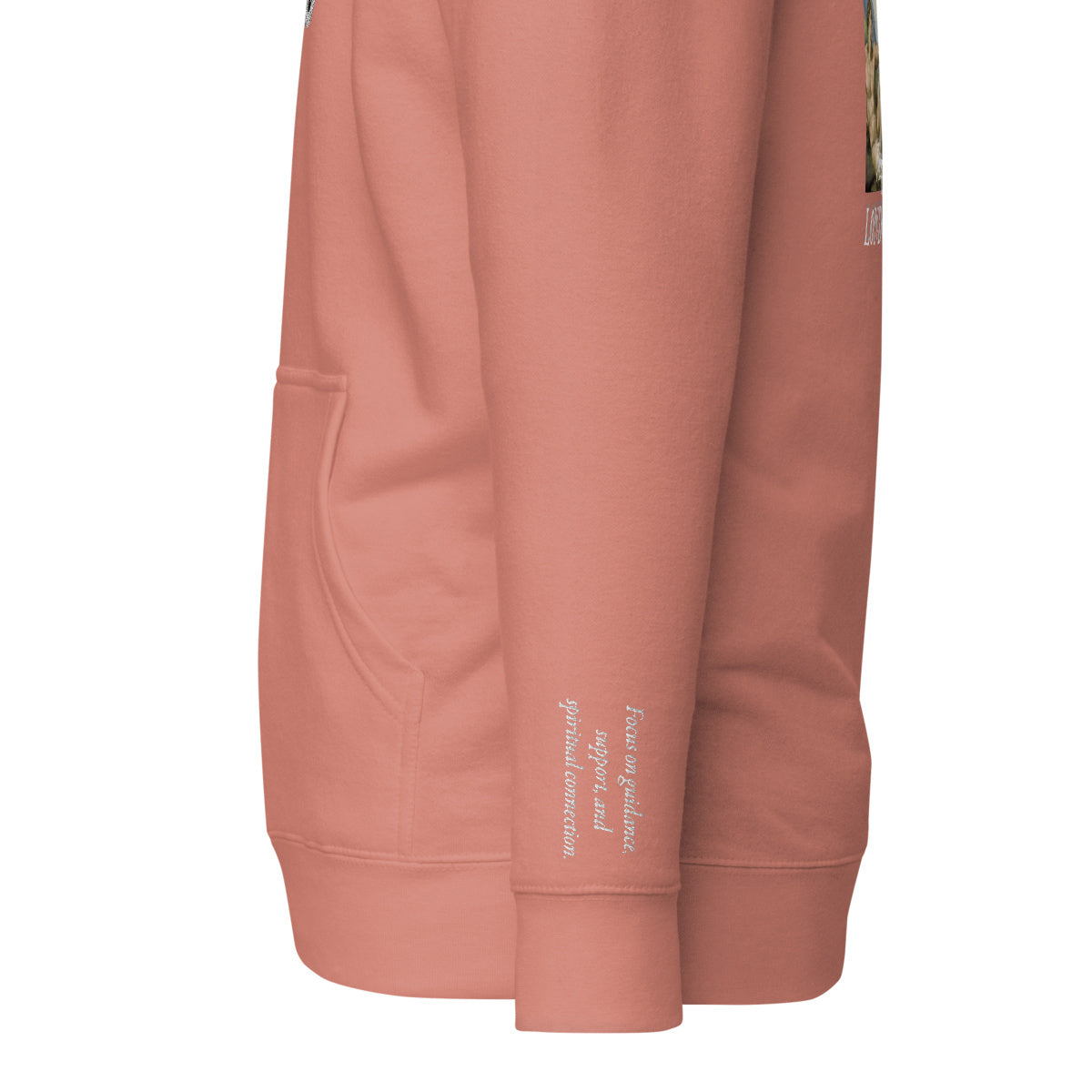 Vazzari Azurael Men's Hoodie – Dusty Rose – left sleeve detail – clean studio shot