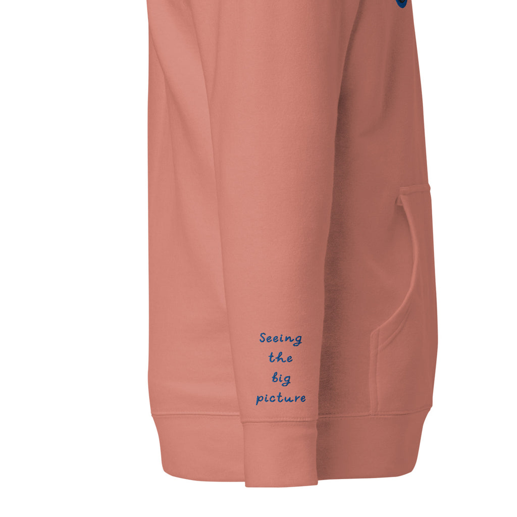 Vazzari Omnimira Women's Hoodie – Dusty Rose – right sleeve detail – clean studio shot