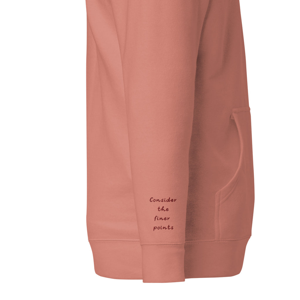 Vazzari Nuvanta Women's Hoodie – Dusty Rose – right sleeve detail – clean studio shot