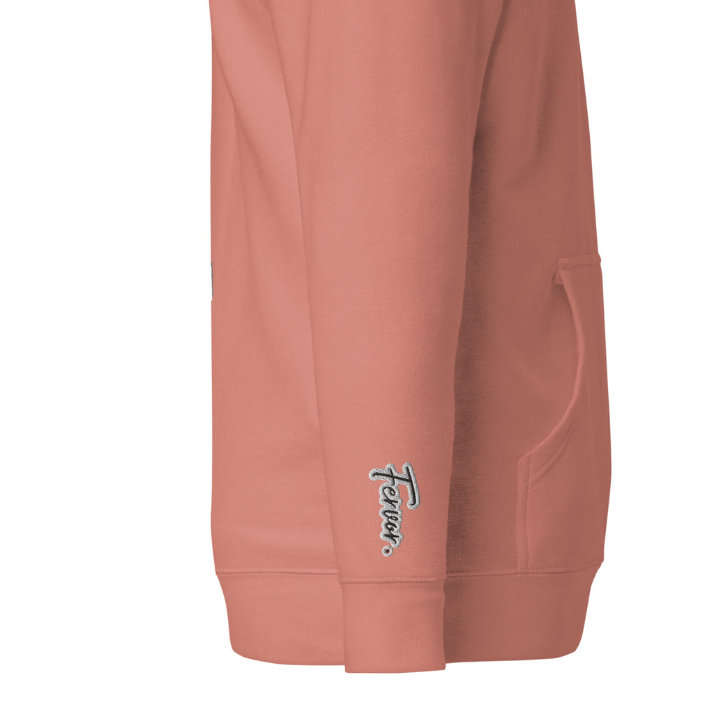Vazzari Aethonius Men's Hoodie – Dusty Rose – right sleeve detail – clean studio shot