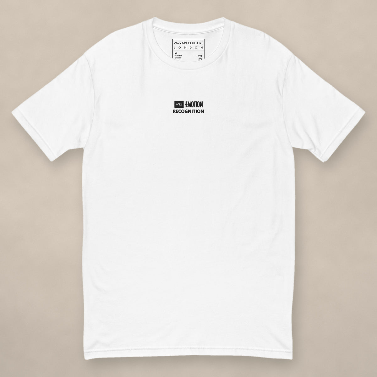Vazzari Emotion Recognition Fitted Tee on beige studio wall