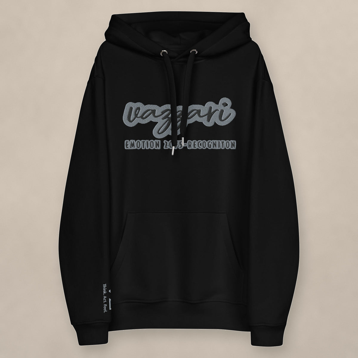 Vazzari Emotion Recognition Hoodie on beige studio wall