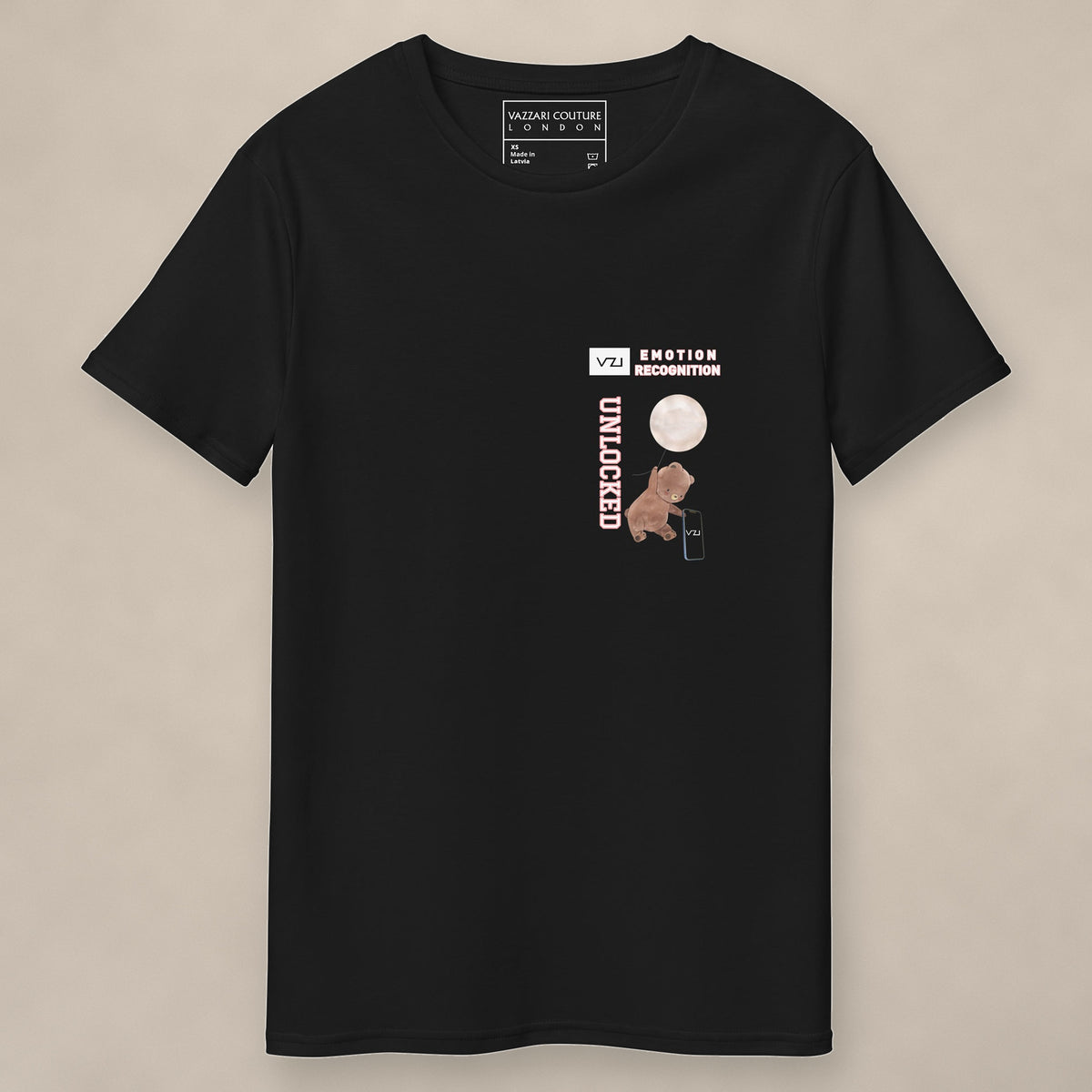 Vazzari Emotion Recognition Tee on beige studio wall