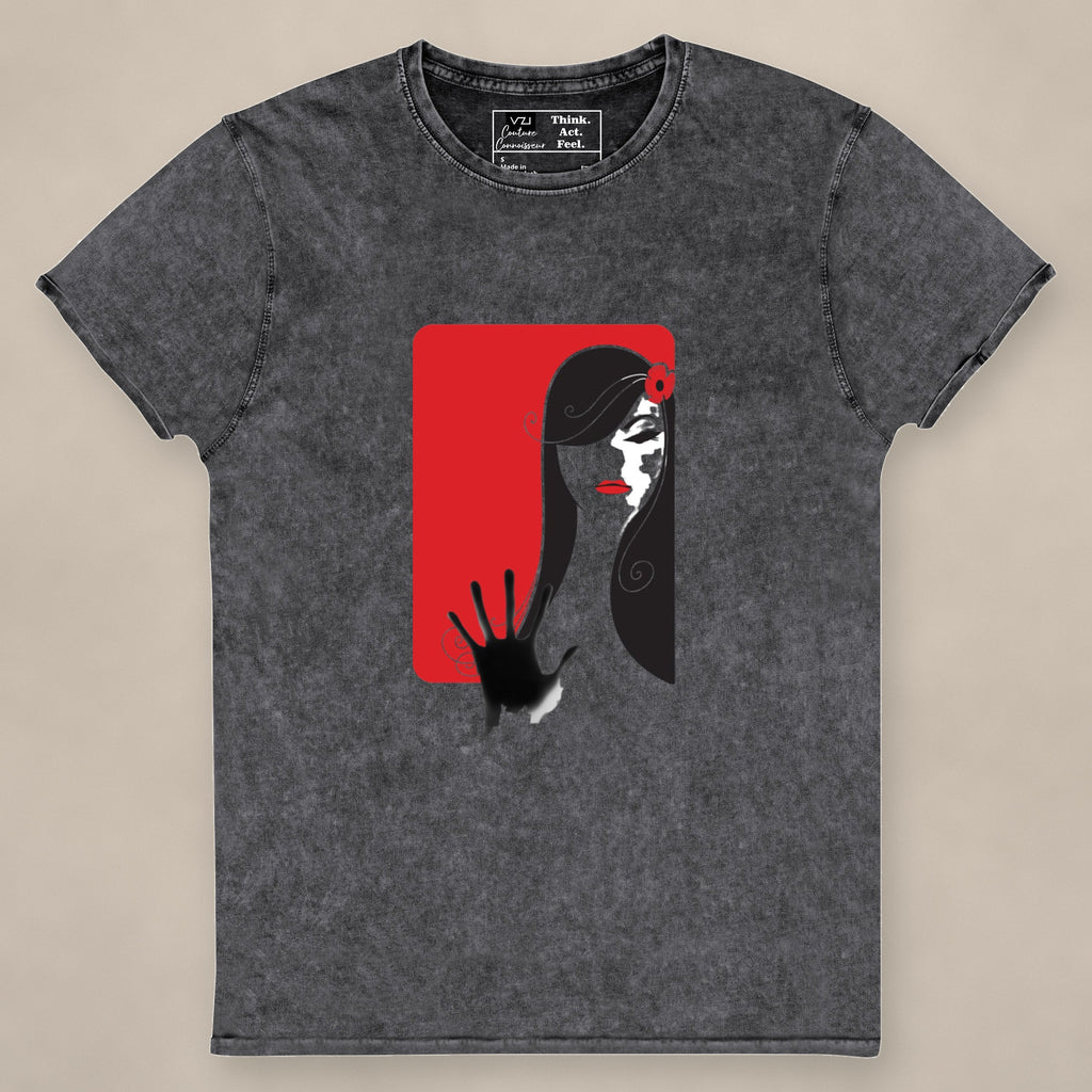 Vazzari Epoch Crusader Women's Tee on beige studio wall
