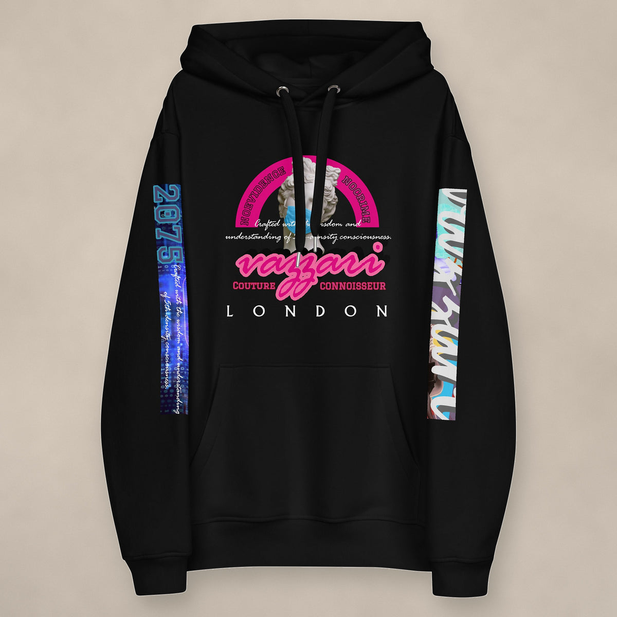 Vazzari Escape Matrix Hoodie on beige studio wall