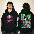 Model wearing the Vazzari Escape Matrix Hoodie in a beige studio