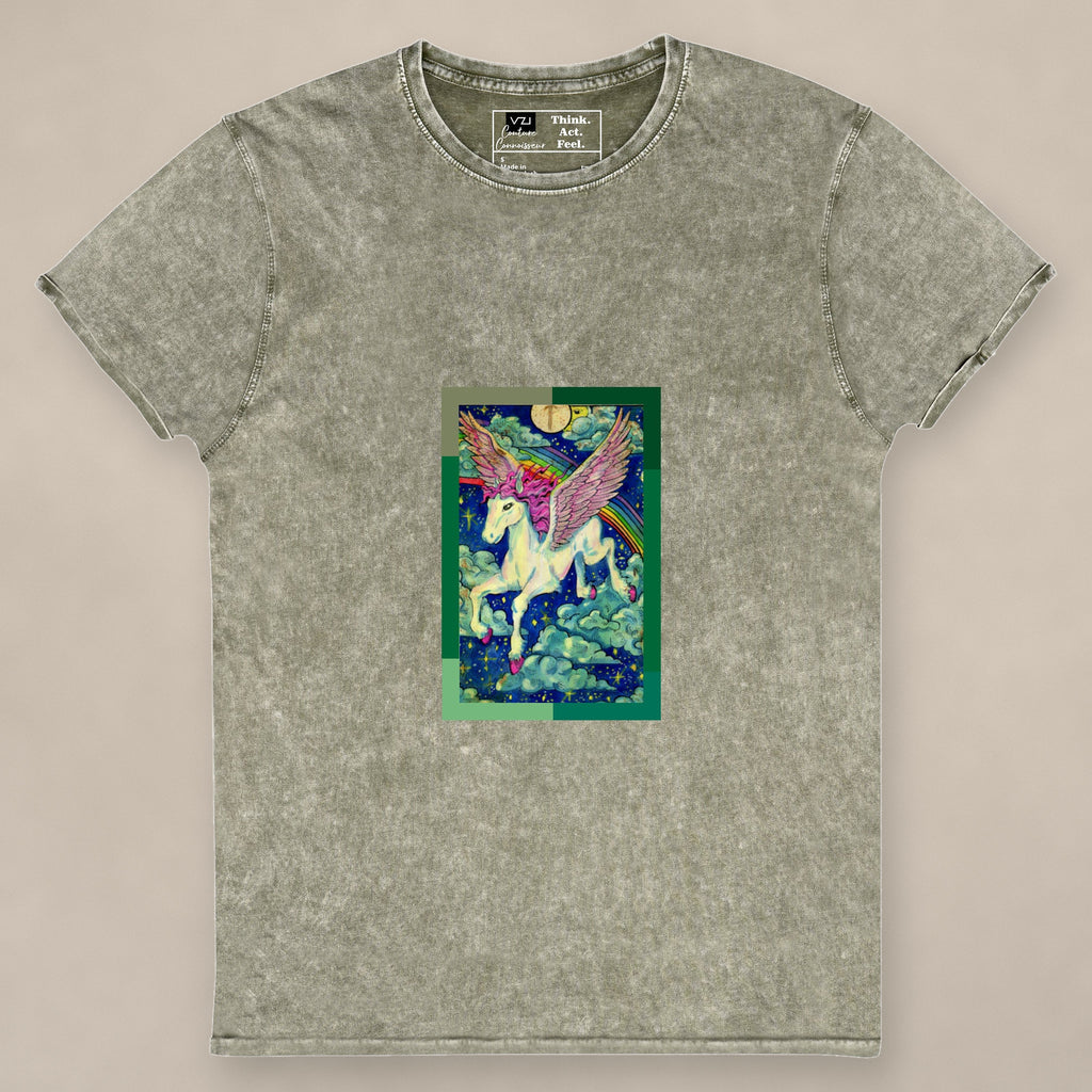 Vazzari Etherium Pegasus Women's Tee on beige studio wall