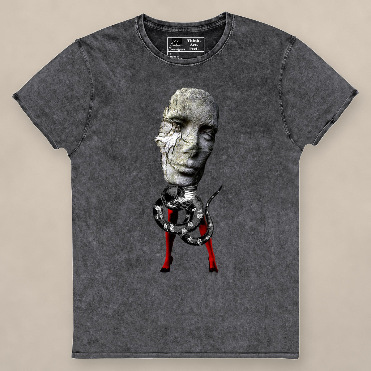 Vazzari Femme Fatale Women's Tee on beige studio wall