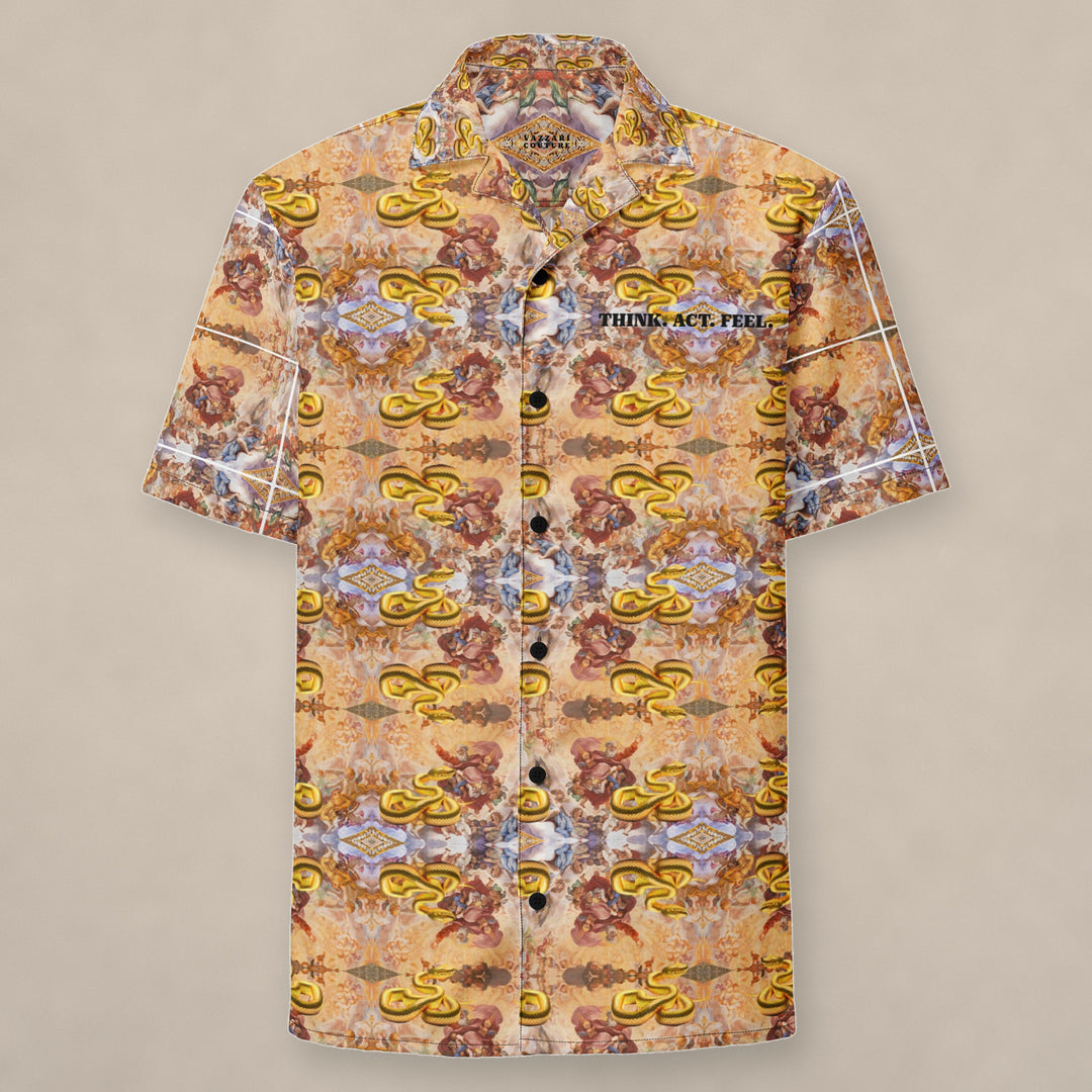 Vazzari Forbidden Drop Overshirt on beige studio wall