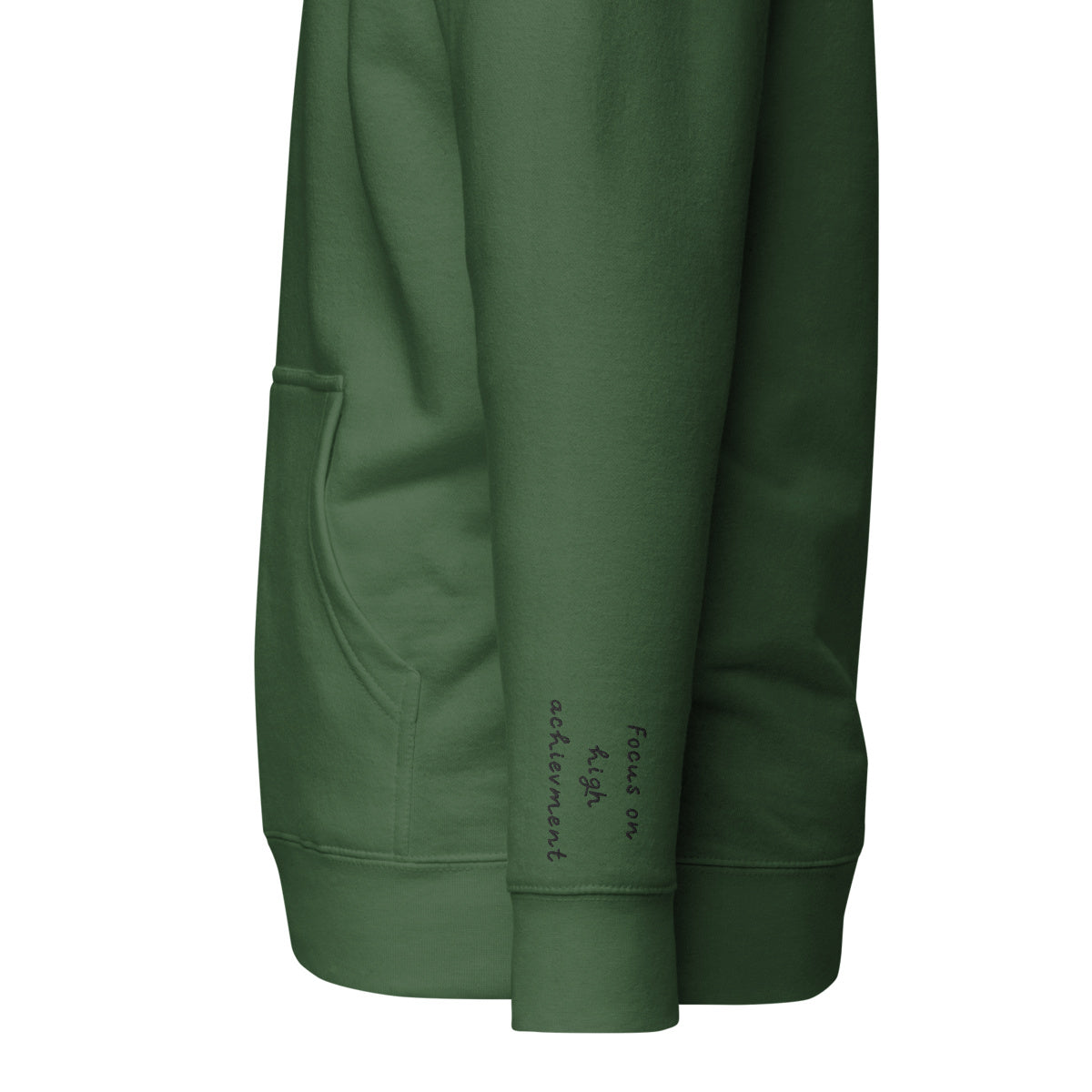 Vazzari Zenitron Hoodie – Forest Green – left sleeve detail – clean studio shot