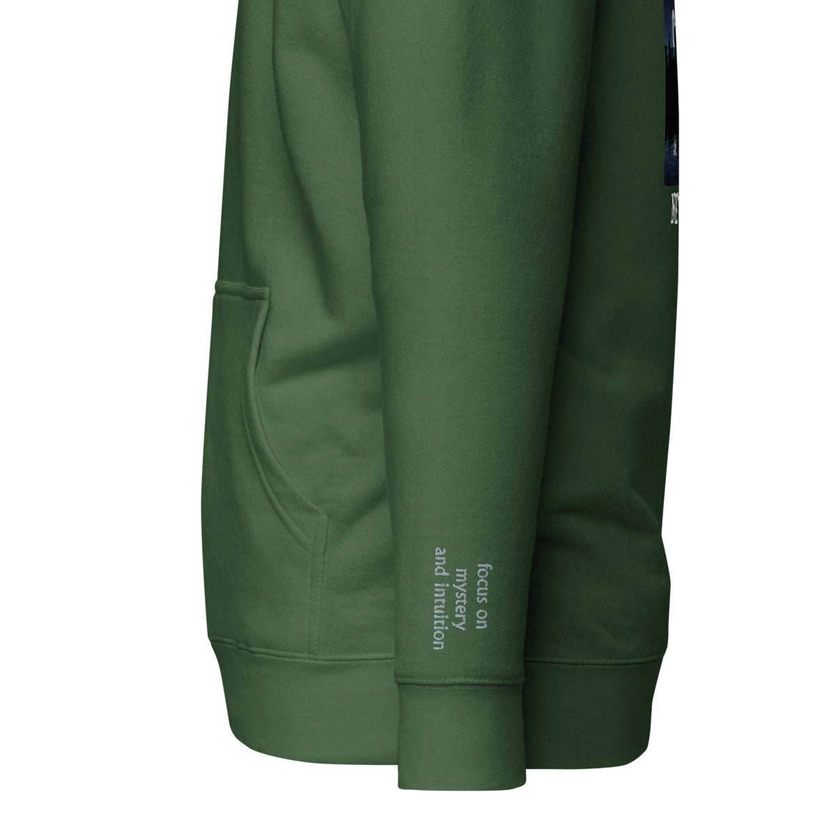 Vazzari Lunaris Hoodie – Forest Green – left sleeve detail – clean studio shot