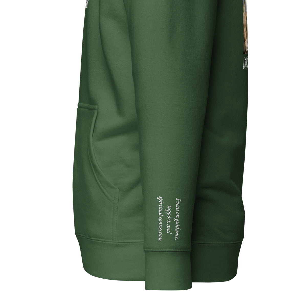 Vazzari Azurael Men's Hoodie – Forest Green – left sleeve detail – clean studio shot
