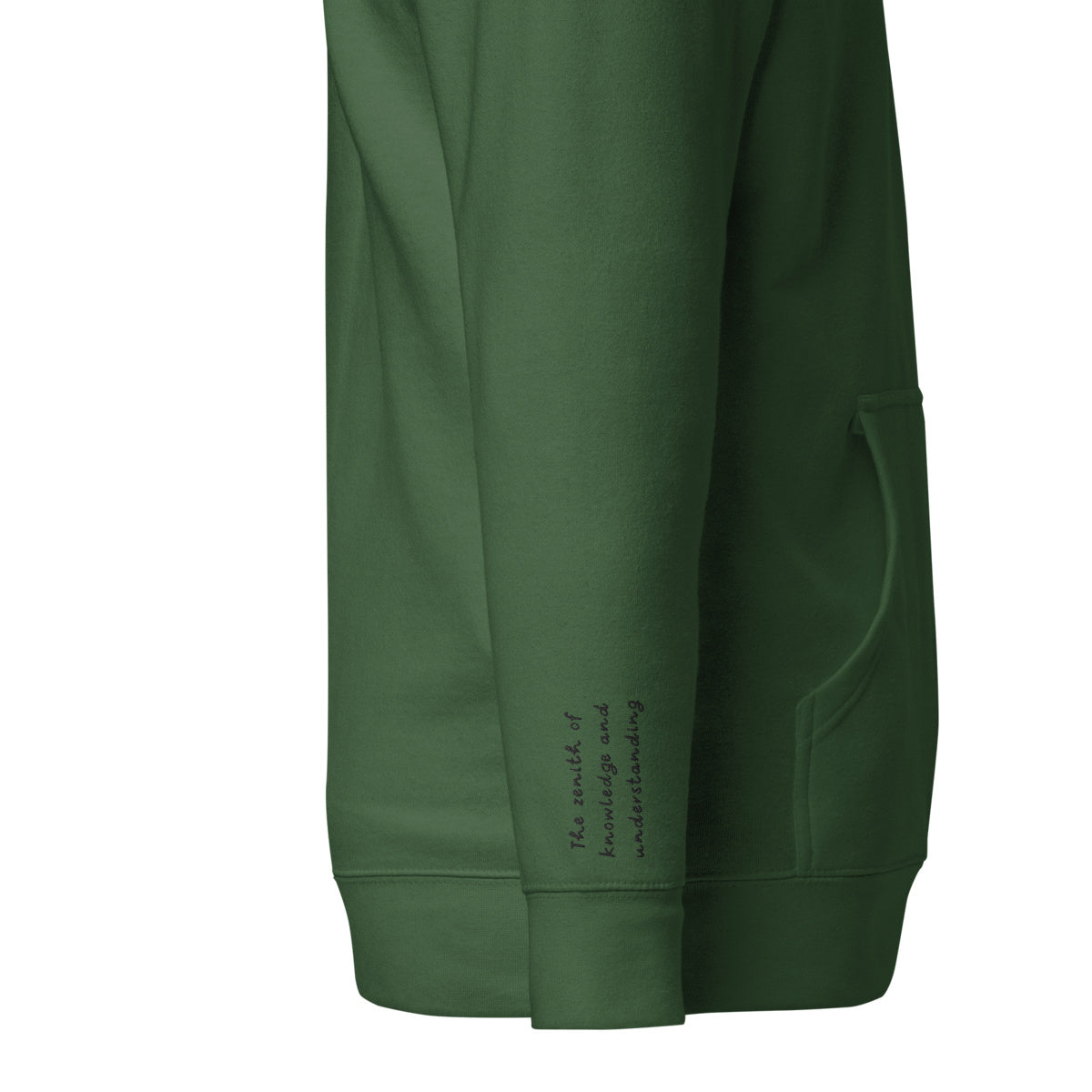 Vazzari Zenitron Hoodie – Forest Green – right sleeve detail – clean studio shot