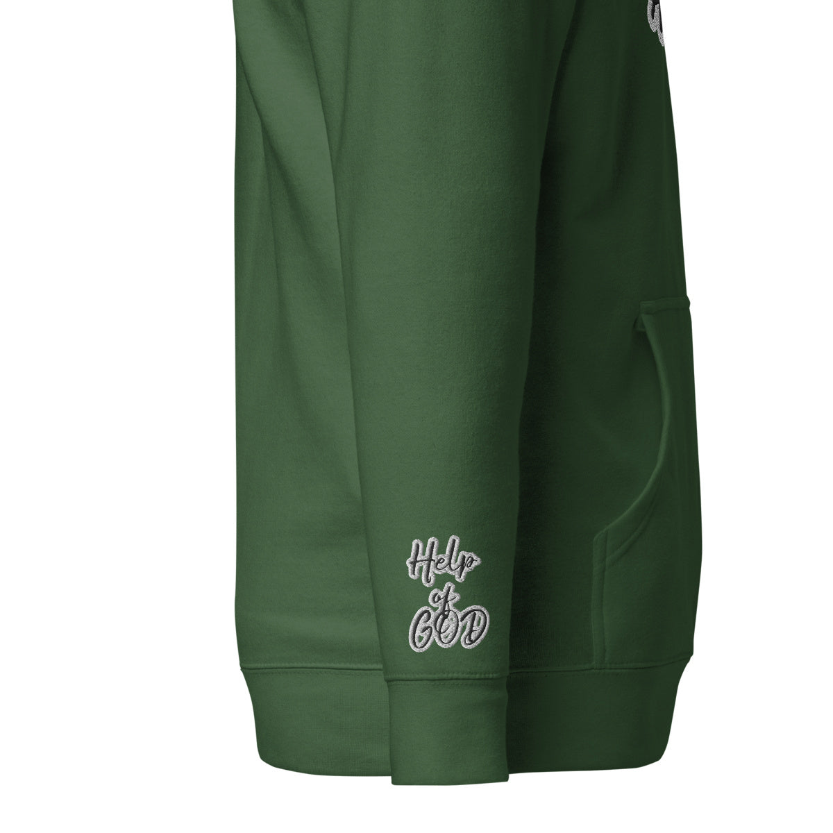 Vazzari Azurael Men's Hoodie – Forest Green – right sleeve detail – clean studio shot