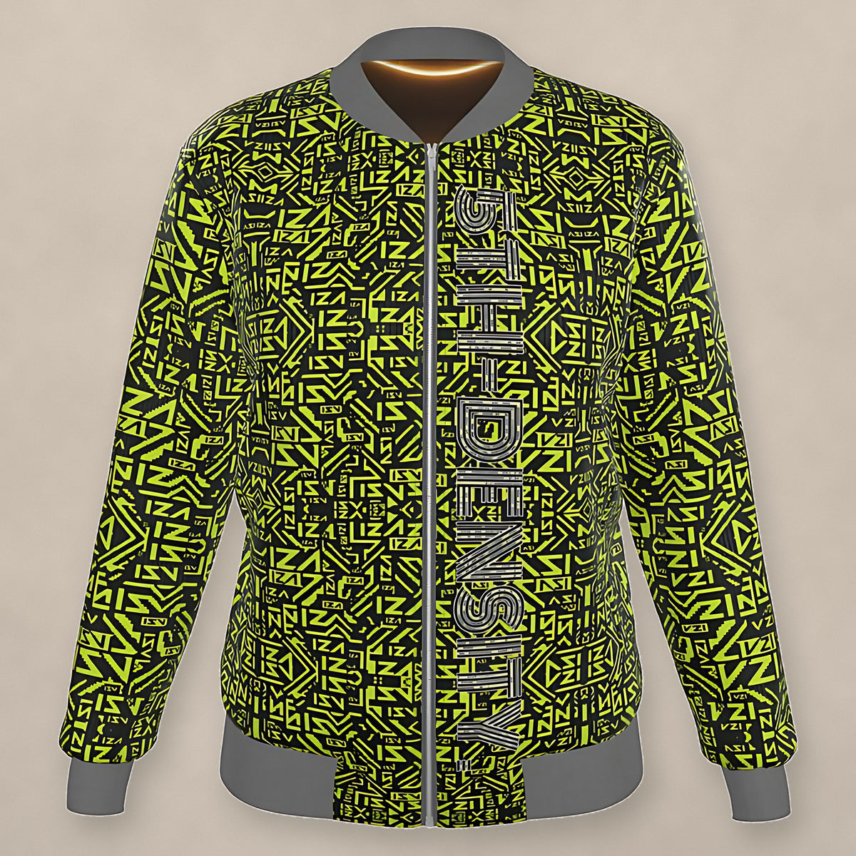 Vazzari Forged Reversible Silk Bomber on beige studio wall