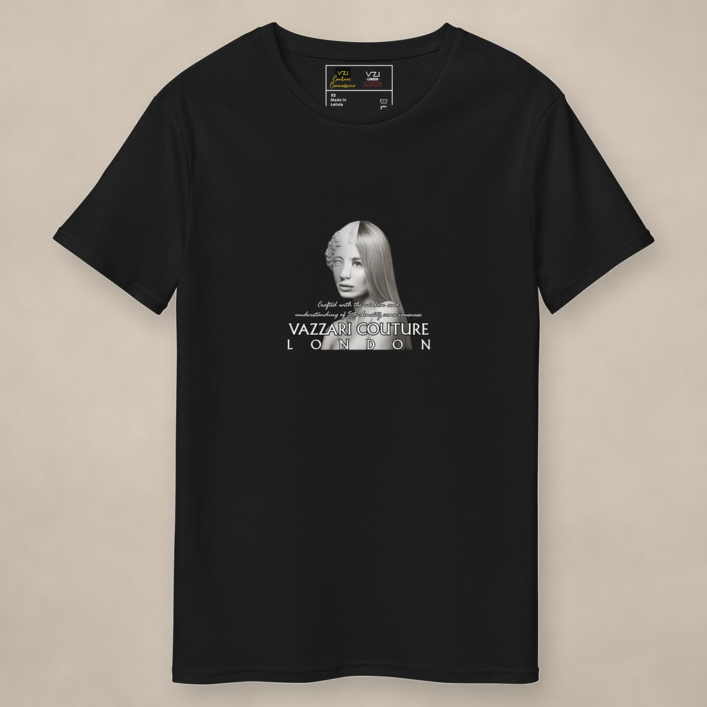 Vazzari Goddess Melding Tee on beige studio wall