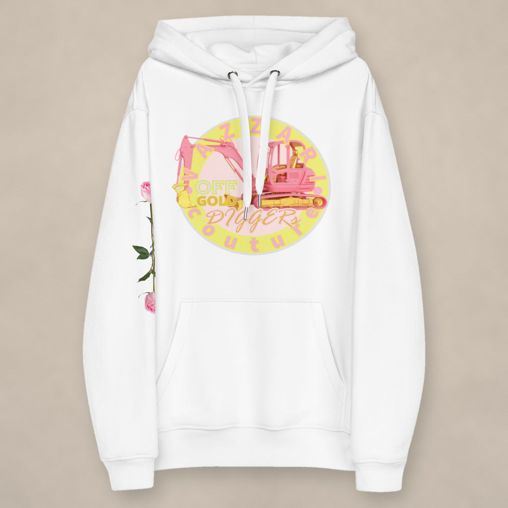 Vazzari Gold Digger Hoodie on beige studio wall