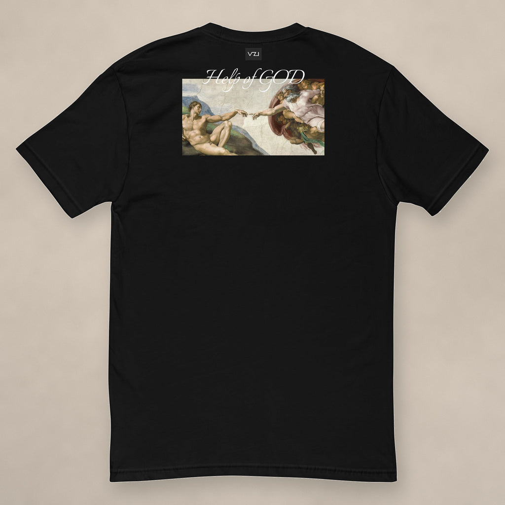 Vazzari Help of God Fitted Tee on beige studio wall