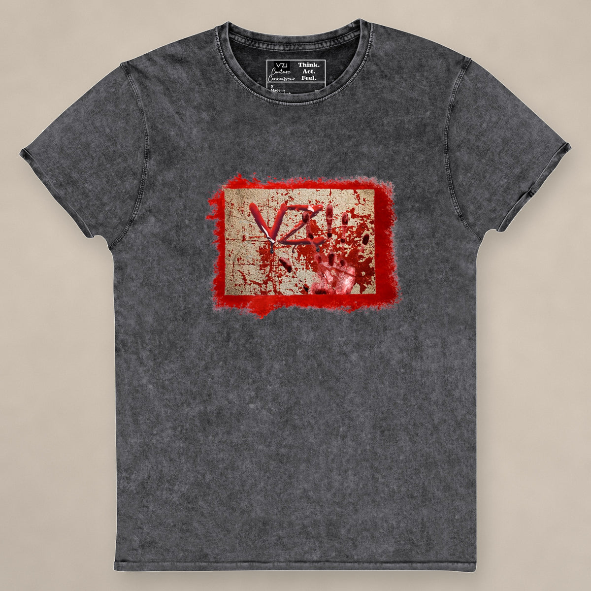 Vazzari Hemocode Women's Tee on beige studio wall