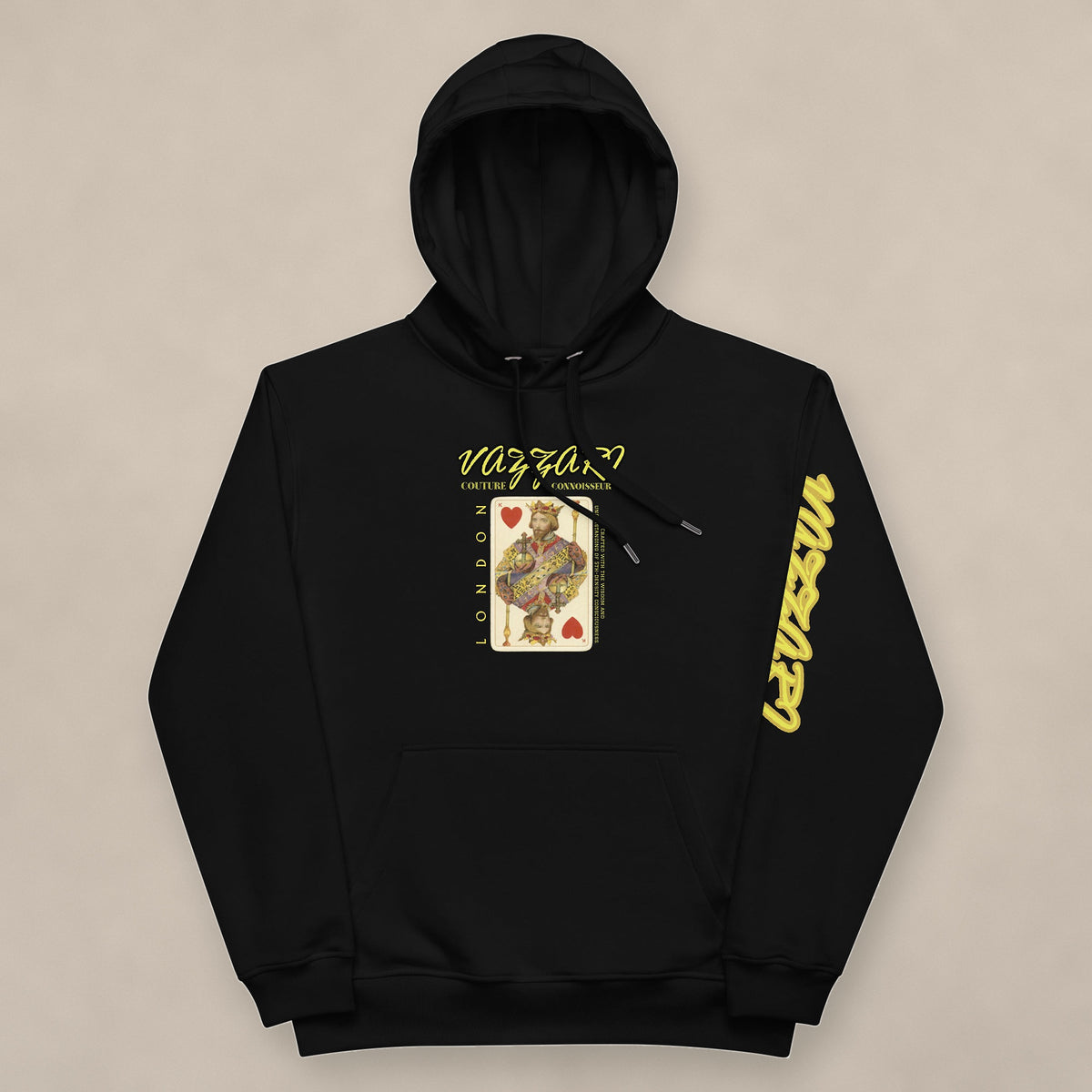 Vazzari High Card King Hoodie on beige studio wall