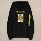 Vazzari High Card Queen Hoodie on beige studio wall