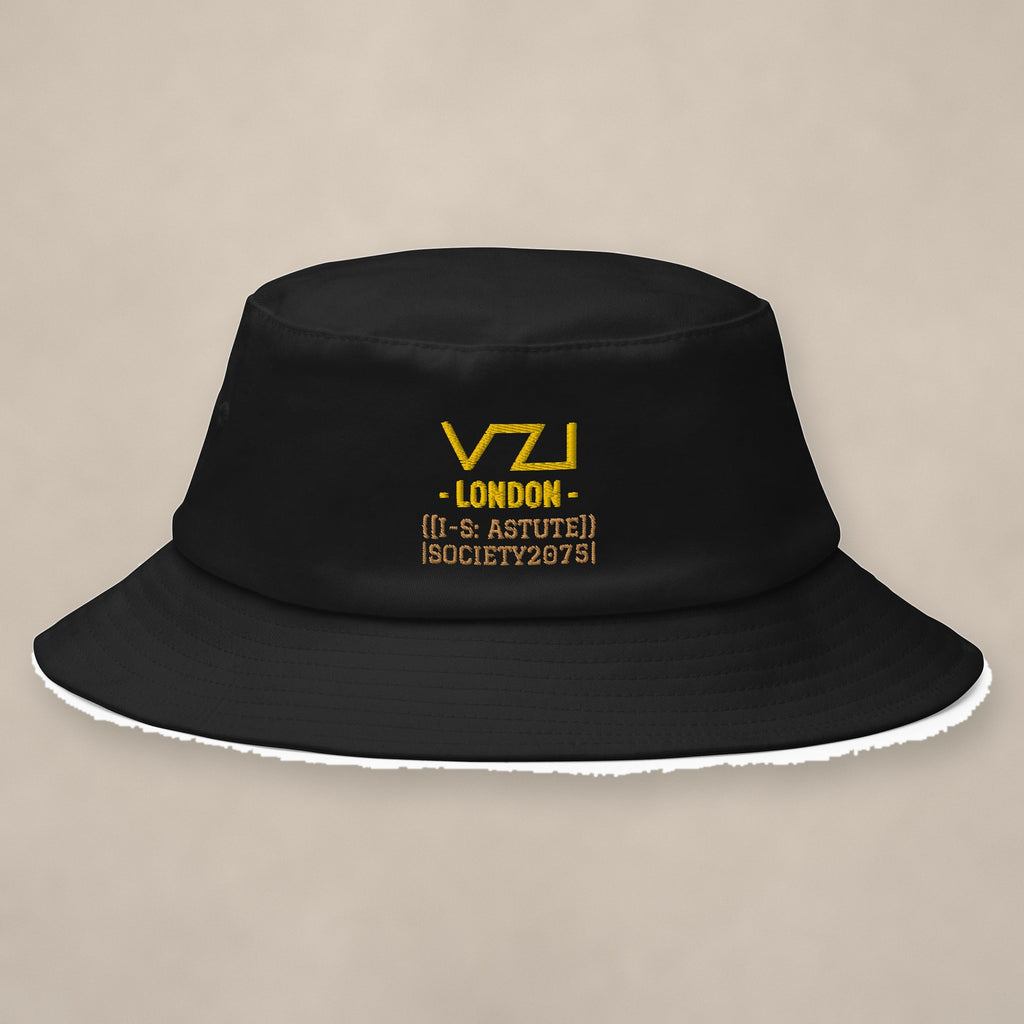 Vazzari I-S London Bucket Hat on beige studio wall