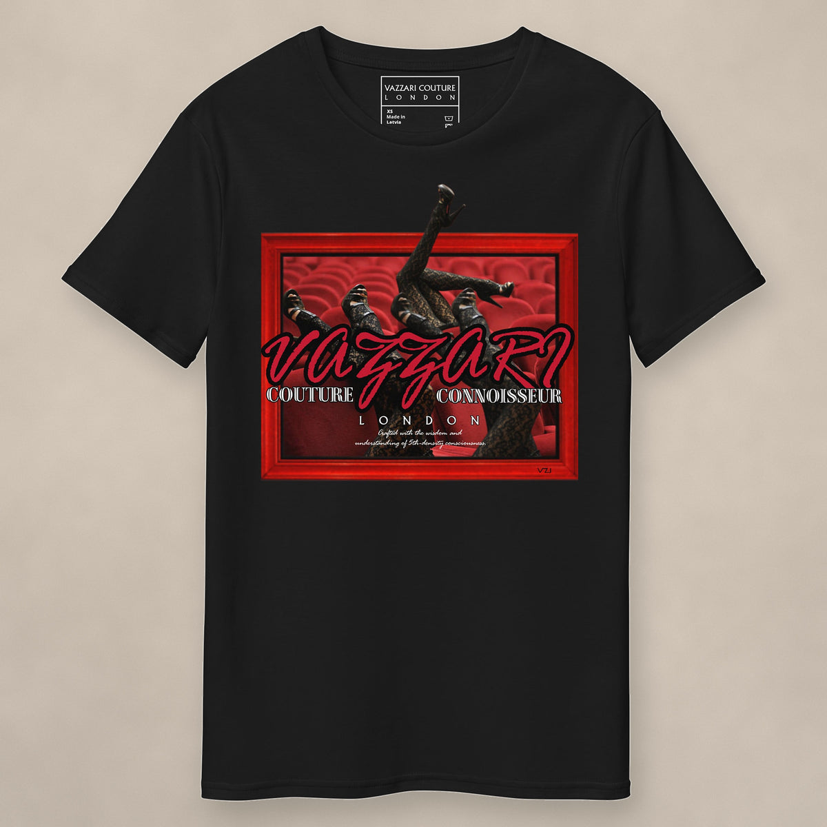 Vazzari Irresistible Allure Tee on beige studio wall