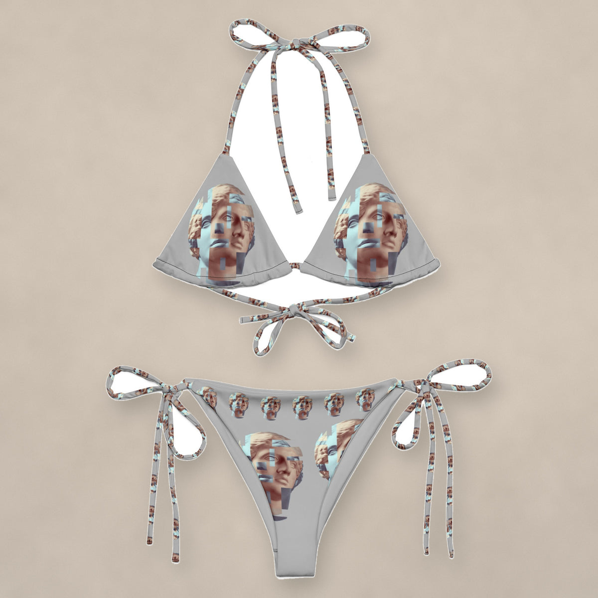 Vazzari Janus String Bikini on beige studio wall