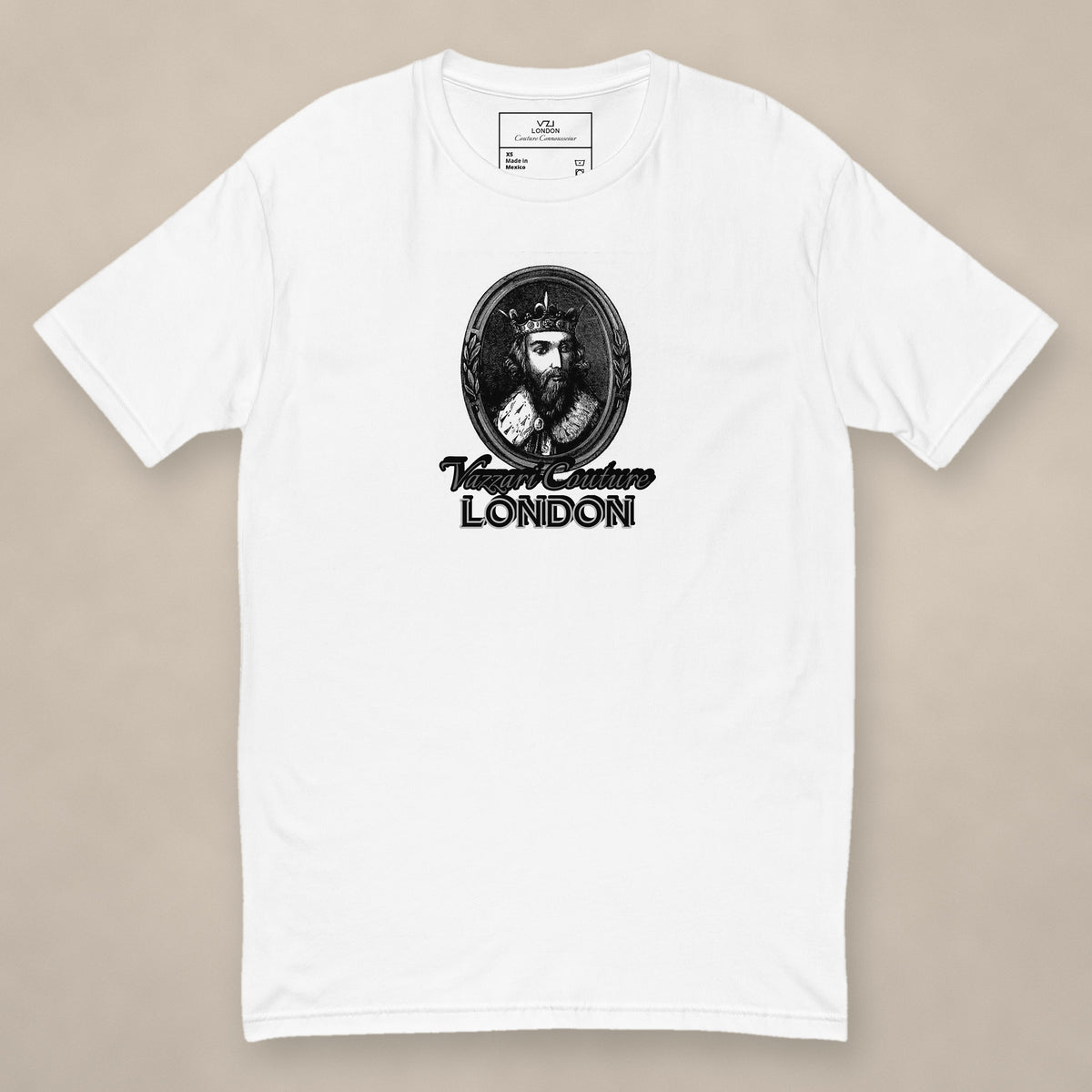 Vazzari King Alfred Fitted Tee on beige studio wall