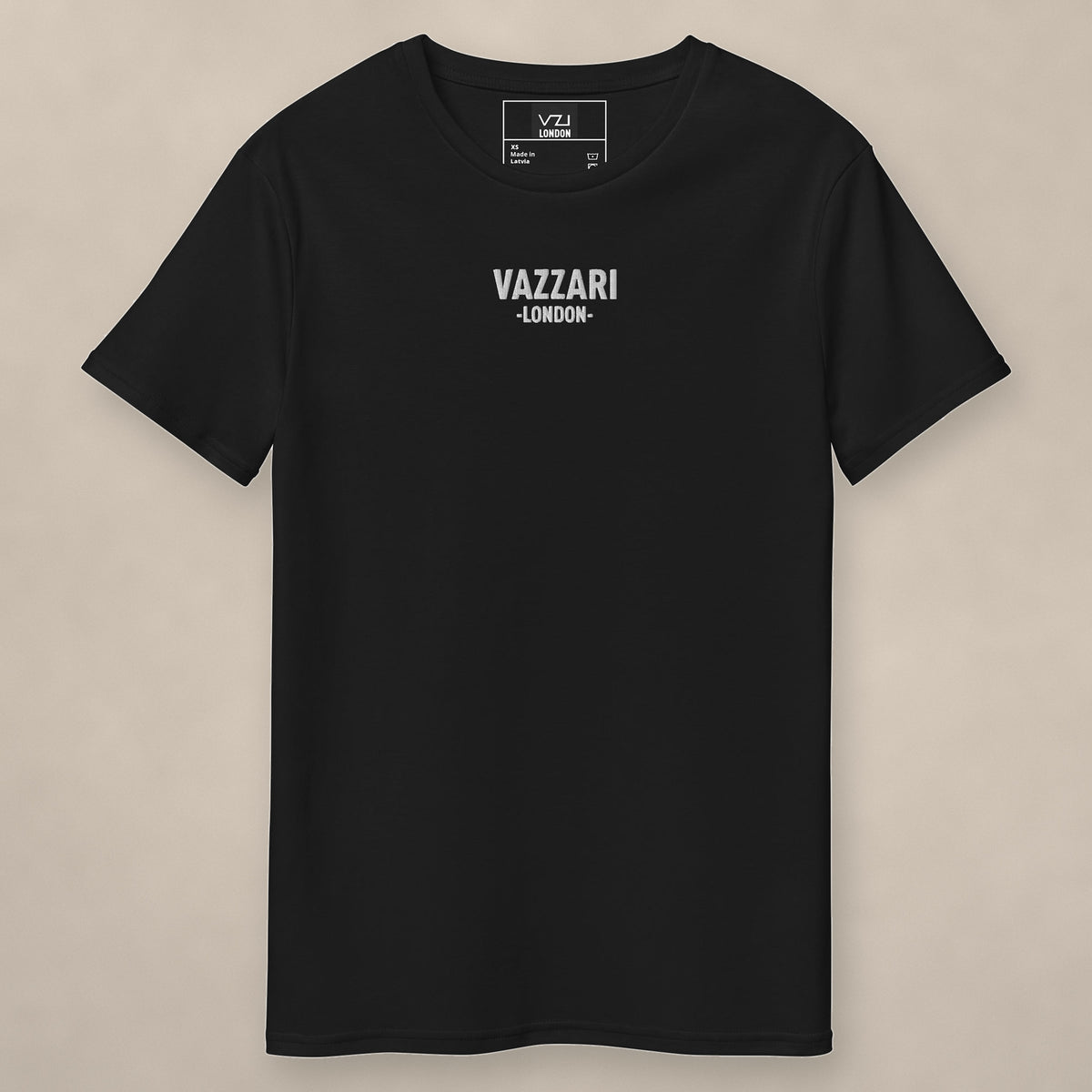 Vazzari London Smart Fit Tee on beige studio wall