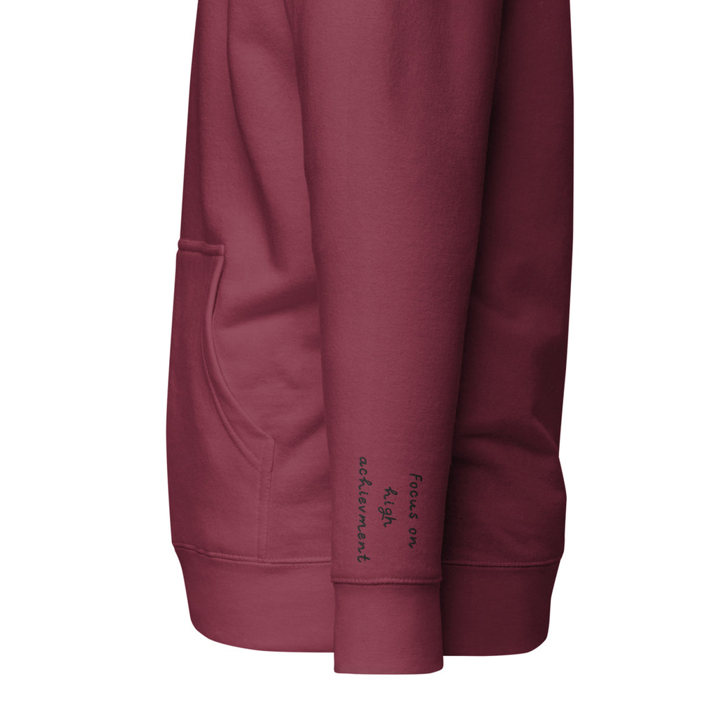 Vazzari Zenitron Hoodie – Maroon – left sleeve detail – clean studio shot