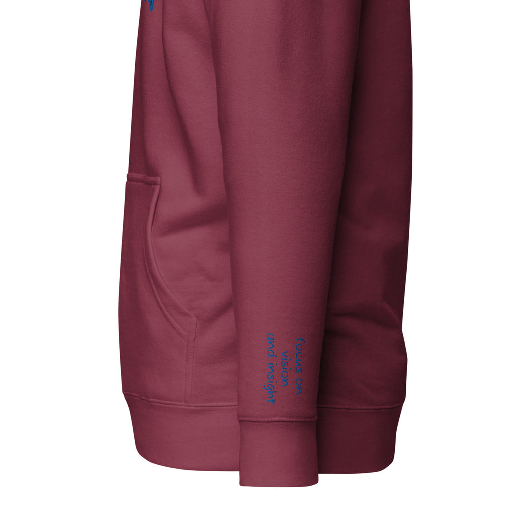 Vazzari Omnimira Women's Hoodie – Maroon – left sleeve detail – clean studio shot
