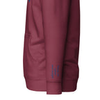 Vazzari Omnimira Women's Hoodie – Maroon – left sleeve detail – clean studio shot