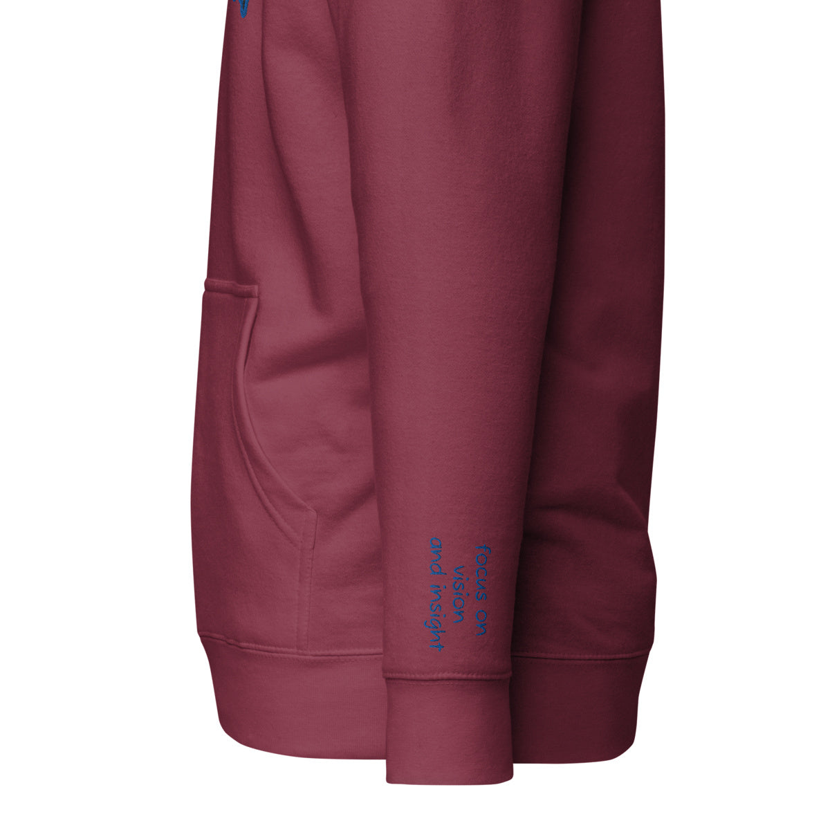 Vazzari Omnimira Women's Hoodie – Maroon – left sleeve detail – clean studio shot