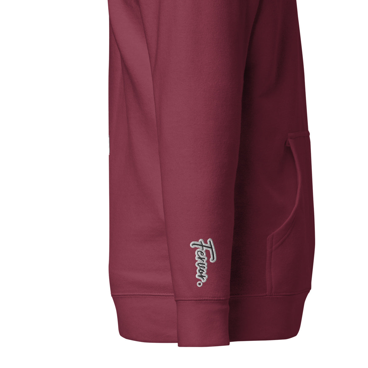 Vazzari Aethonius Men's Hoodie – Maroon – right sleeve detail – clean studio shot