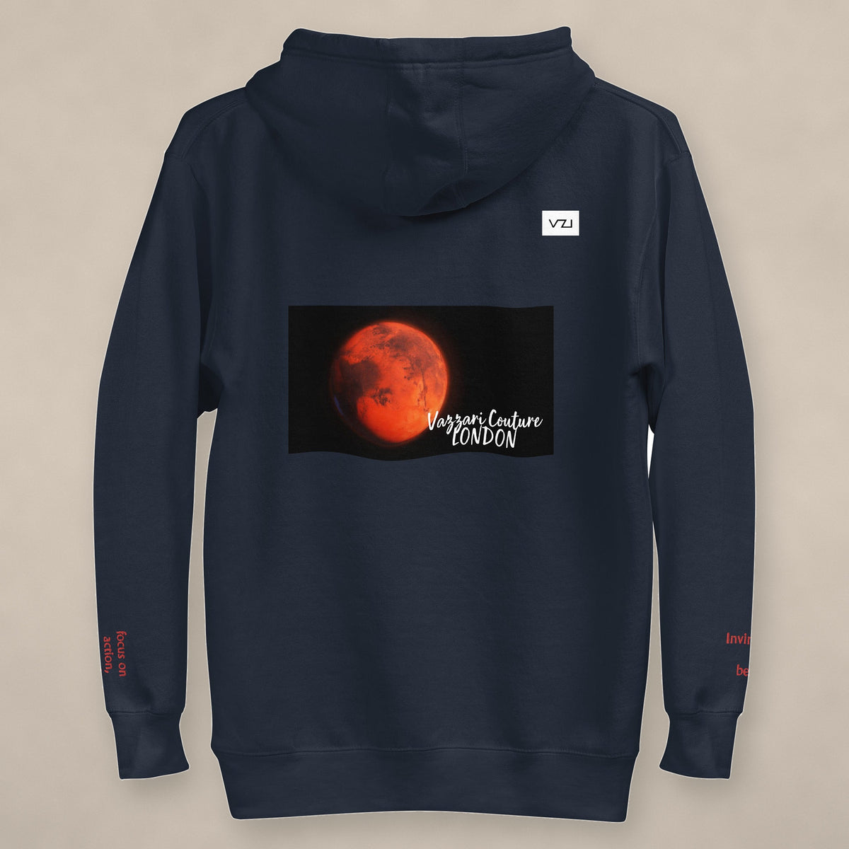 Vazzari Marsiva Hoodie on beige studio wall