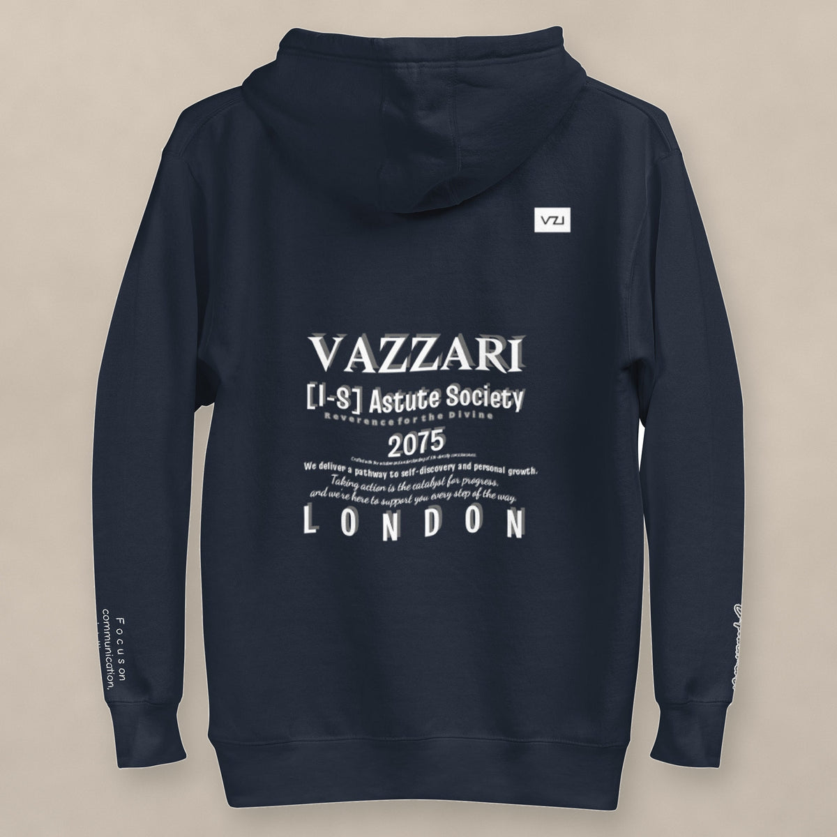 Vazzari Mercurion Men's Hoodie on beige studio wall