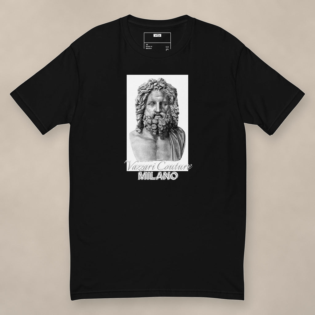 Vazzari Milano Inked Fitted Tee on beige studio wall