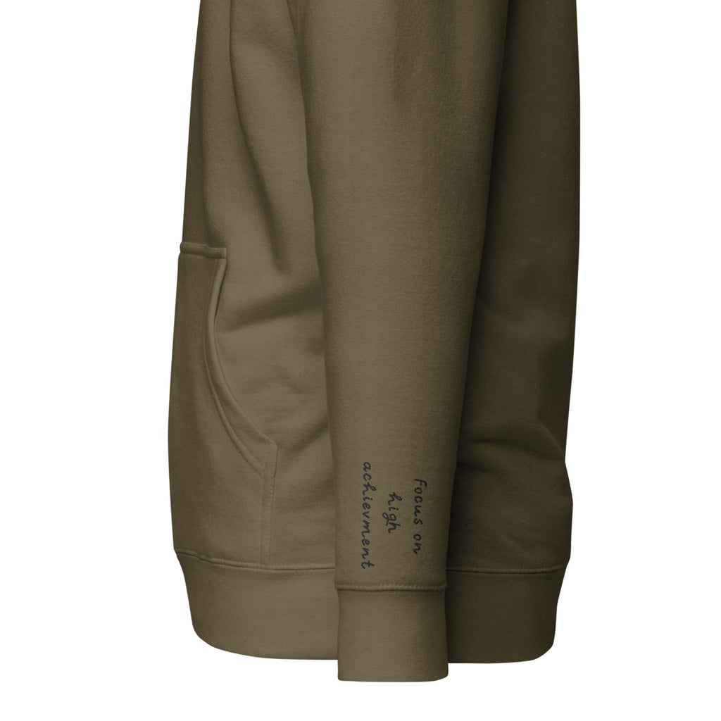 Vazzari Zenitron Hoodie – Military Green – left sleeve detail – clean studio shot