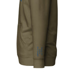 Vazzari Omnimira Women's Hoodie – Military Green – left sleeve detail – clean studio shot