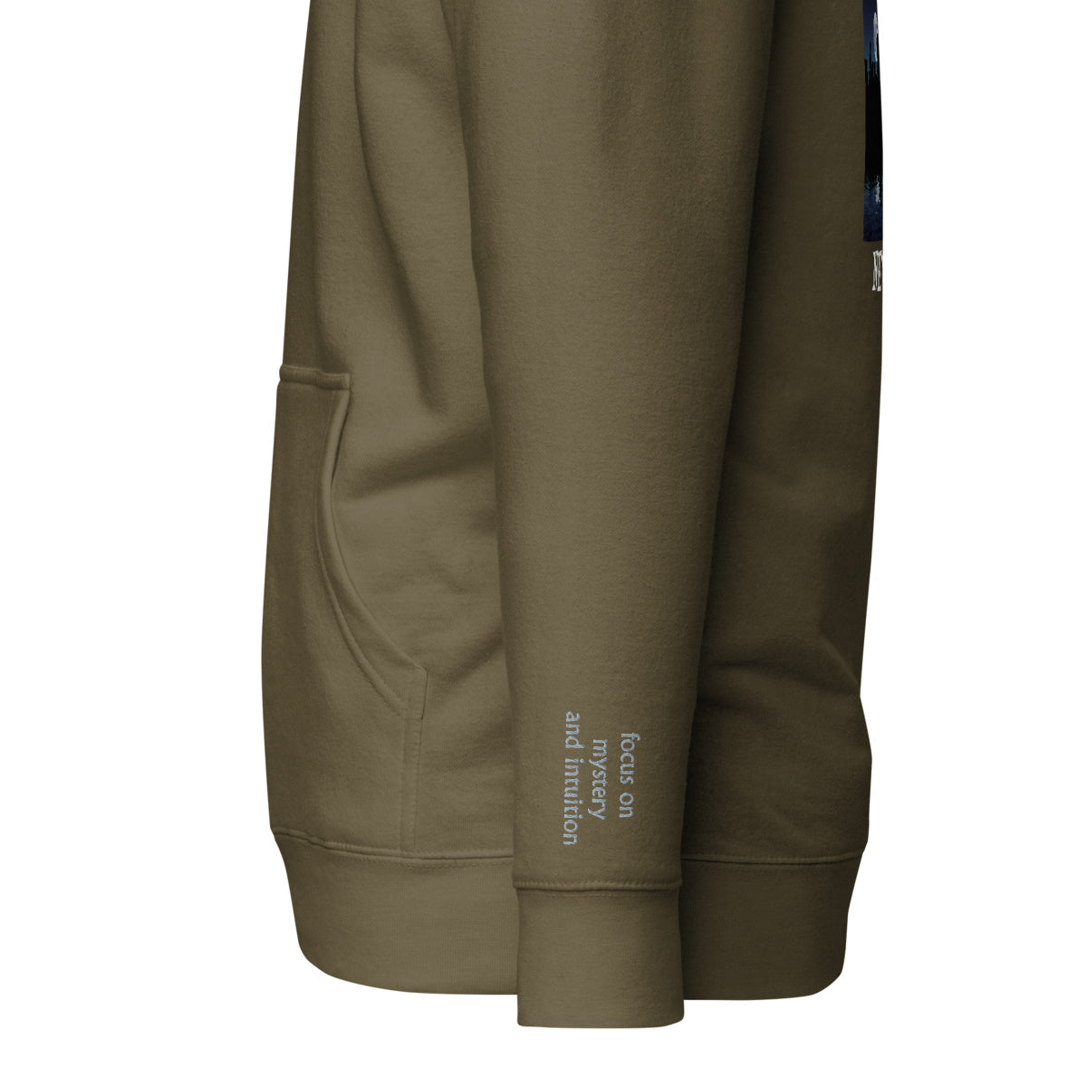 Vazzari Lunaris Hoodie – Military Green – left sleeve detail – clean studio shot